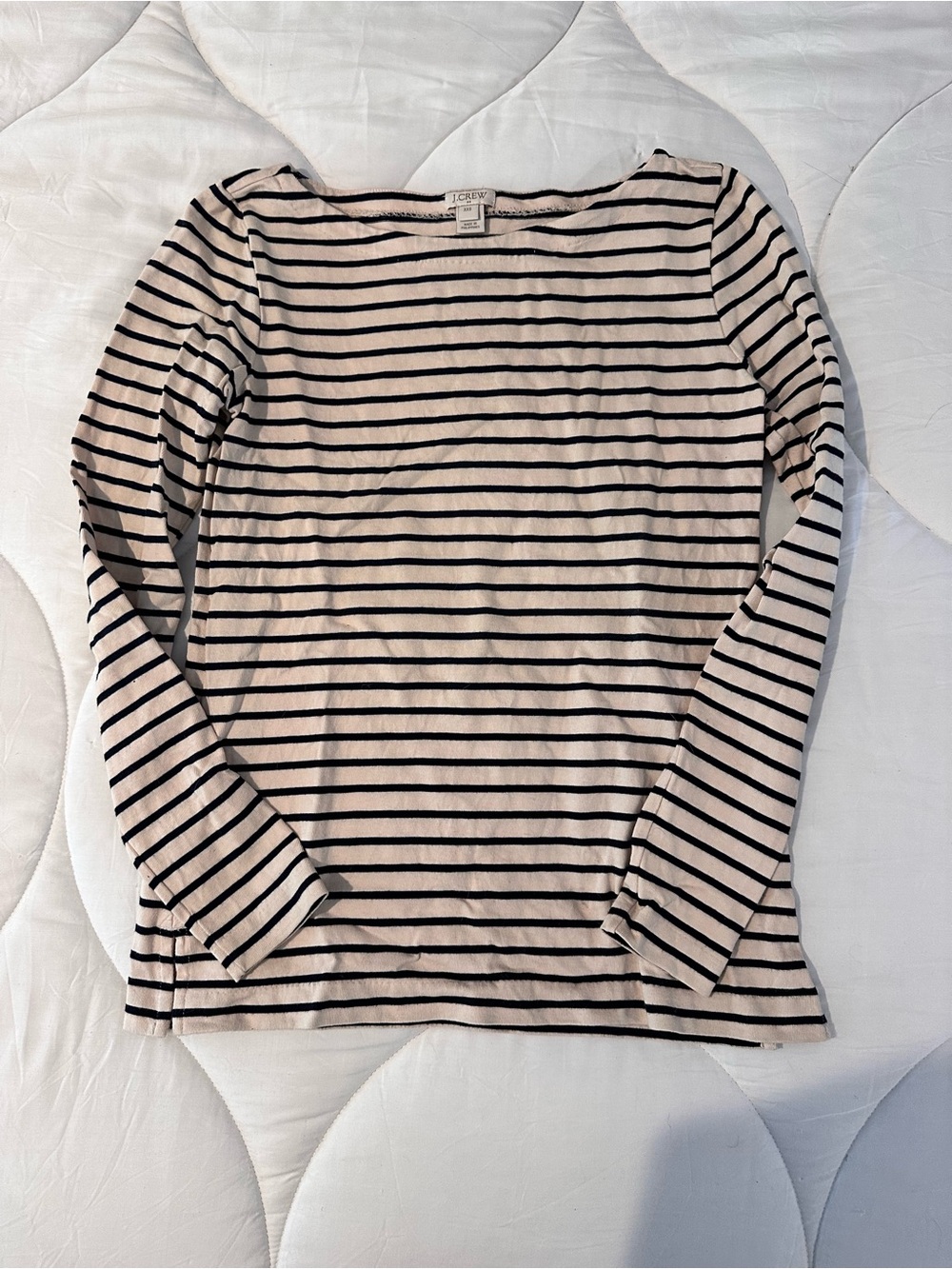J. Crew Women's Crème and Black Striped Long-Sleeve Boatneck Top